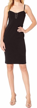 illusions cut out lace up sheath dress in black