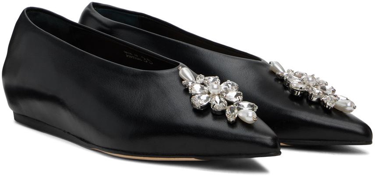 Black Embellished Pointed Toe Ballerina Flats