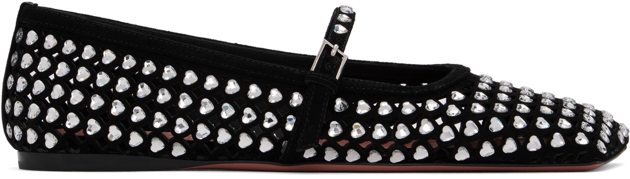 Black Ane Crystal Heart Ballerina Flats