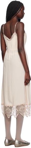 Beige Deep Lace Trim Slip Midi Dress