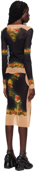 Black & Orange 'The Fleurs Petit Grand' Midi Dress