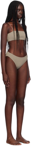 Taupe Smocked Mid-Rise Bikini