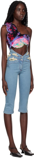 Blue Butterfly Waistband Capri Jeans