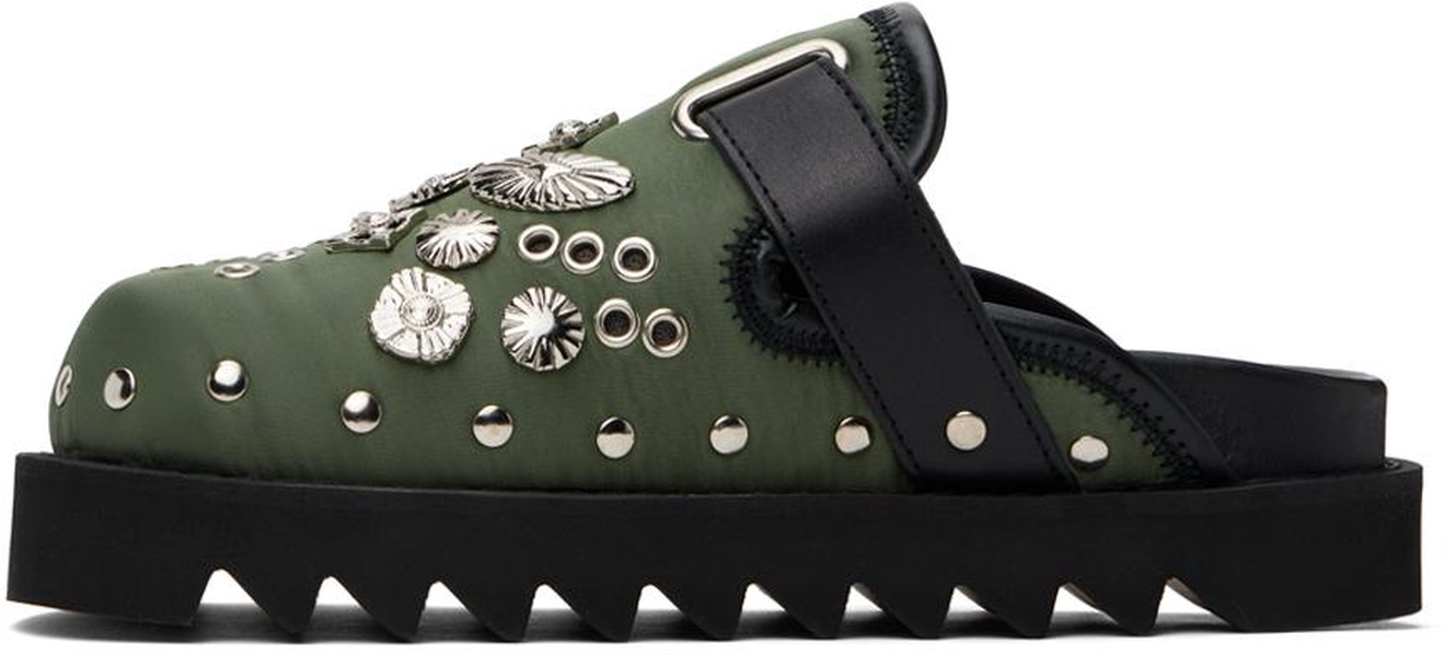 SSENSE Exclusive Green & Black Eyelet Metal Sabot Loafers