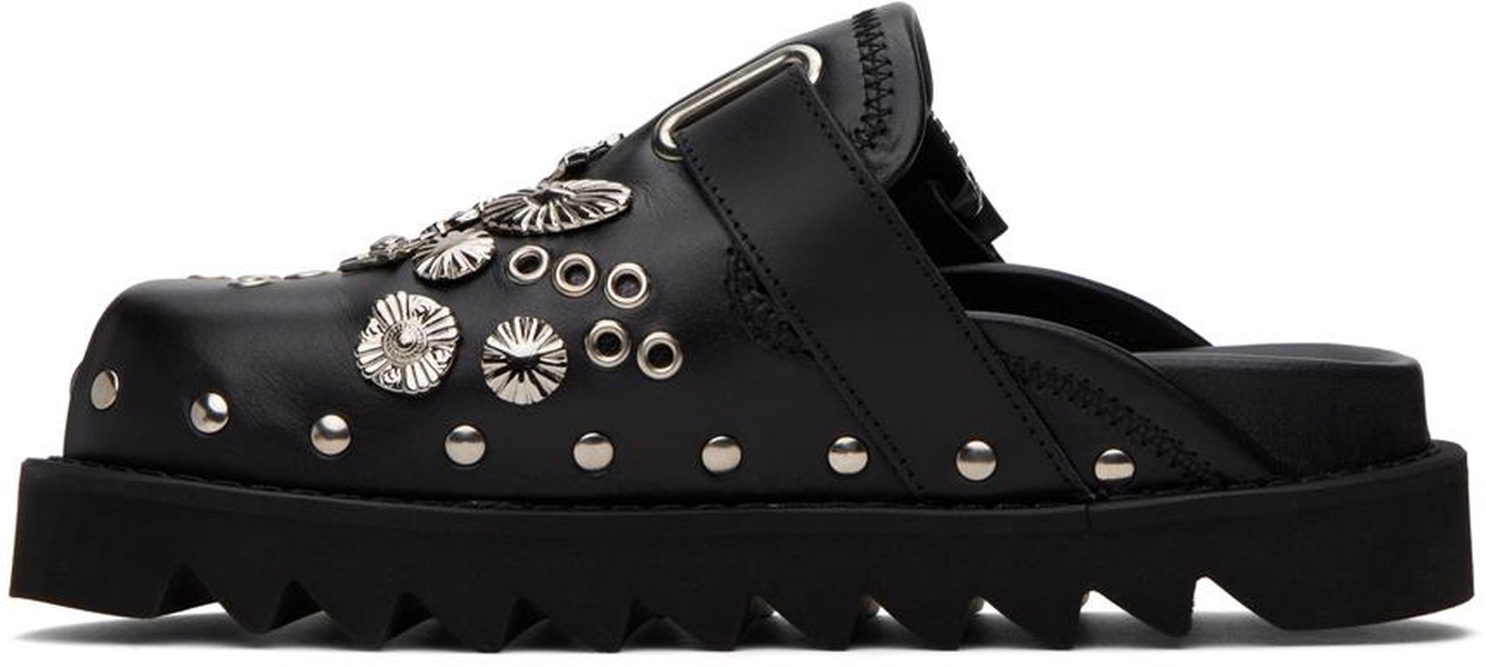 Black Eyelet Metal Sabot Slippers