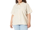 Plus Signature Poplin Short-Sleeve Button-Down Shirt in Leray Stripe