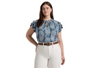 Plus-Size Floral Linen-Blend Jersey Tie-Neck Top