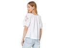 Embroidered Puff-Sleeve A-Line Top in Poplin