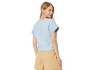 Denim Pleated Short-Sleeve Top in Doral Wash