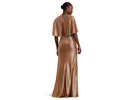 Metallic Knit Twist-Front Cape Gown