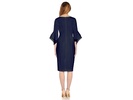 Stretch Knit Crepe Sheath Dress with Tiered Organza Bell Sleeve