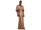 Metallic Knit Twist-Front Cape Gown