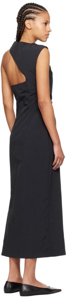 Black Asymmetric Neck Midi Dress