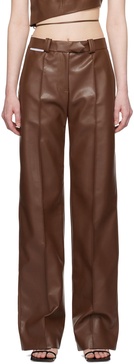 Brown Straight-Leg Faux-Leather Trousers