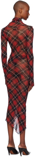 Red & Black Distorted Tartan Midi Dress