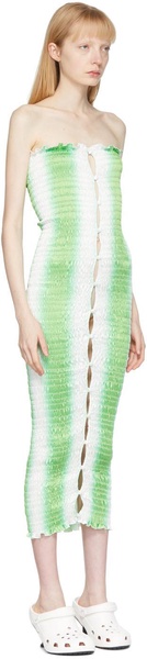 Green & White Shirred Stretch Tube Dress