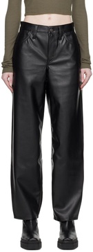 Black Baggy Dad Faux-Leather Trousers