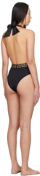 Black Greca Border One-Piece Swimsuit