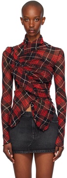 Red & Black Distorted Tartan Long Sleeve T-shirt