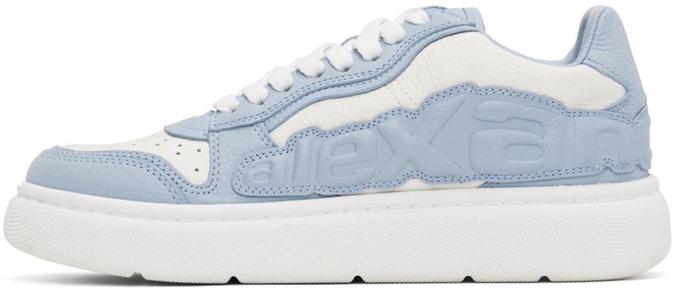 White & Blue Puff Pebble Leather Sneakers