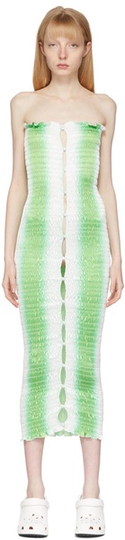 Green & White Shirred Stretch Tube Dress