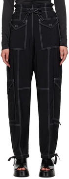 Black Paperbag-Waist Cargo Trousers