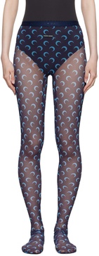 Navy Moon Printed Mesh Tights