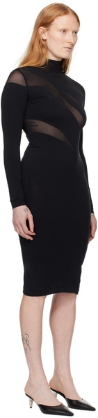 Black Sheer Opaque Midi Dress