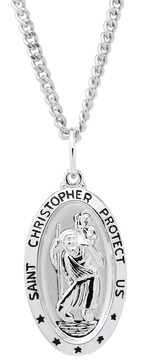 Amazon Essentials Oval Saint Christopher Medal Necklace with Rhodium Plated Stainless Steel Chain, 20", (previously Amazon Collection)