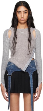 Gray Hairy Cutout Sweater