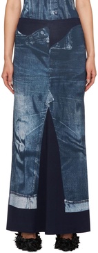 Blue Trompe L'oeil Maxi Skirt