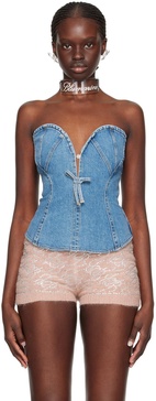 Blue Paneled Denim Tank Top