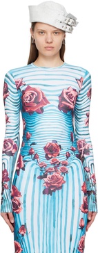 Blue & Red Flower Body Morphing Long Sleeve T-Shirt