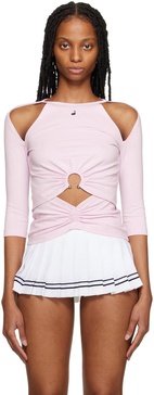 Pink Cutout Long Sleeve T-Shirt