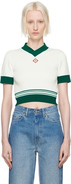 White & Green Draped Tennis Top