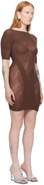 Brown Jacquard Minidress