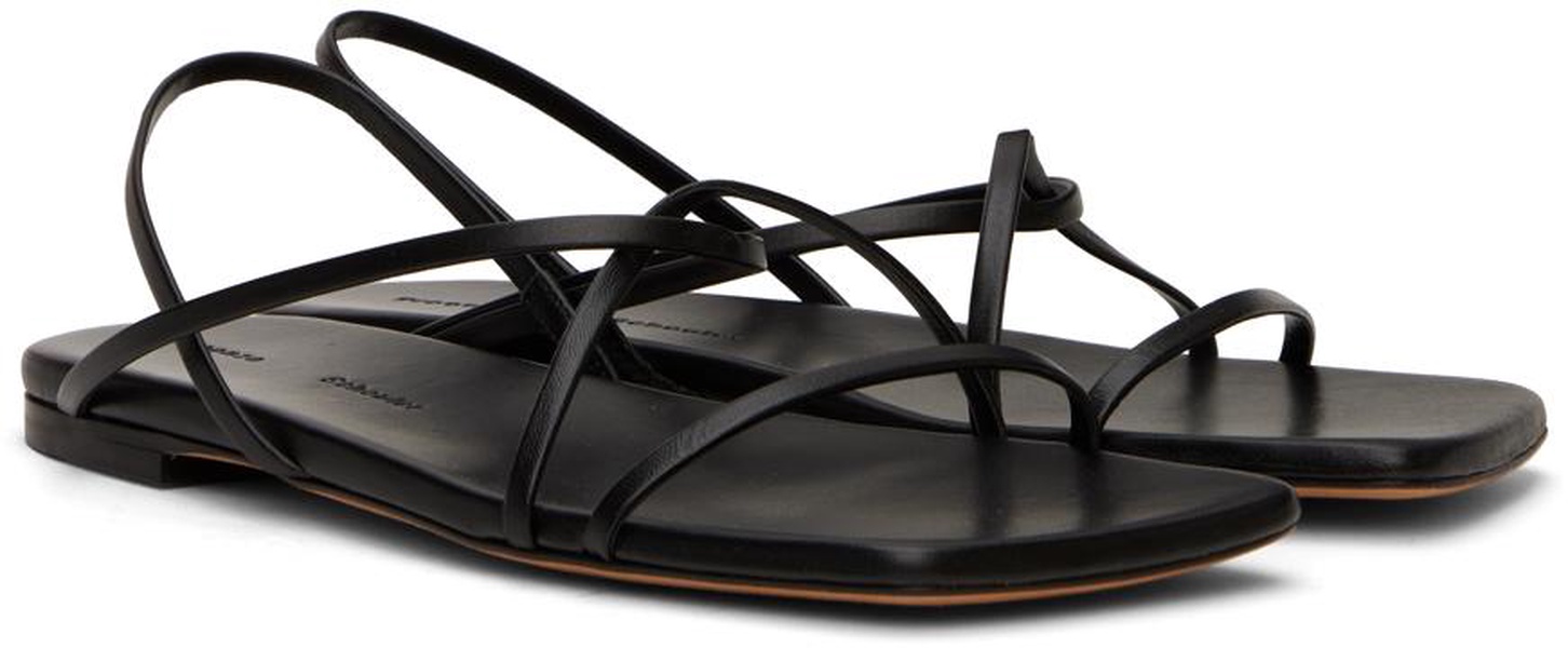 Black Square Strappy Flat Sandals