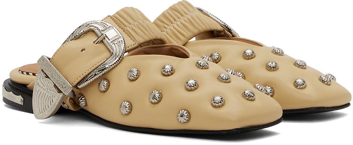 Beige Studded Slippers