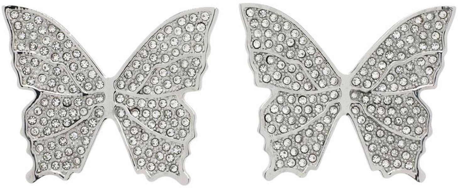 Silver Rhinestone Butterfly Earrings