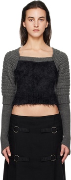 Gray & Black Furry Chunky Knit Sweater