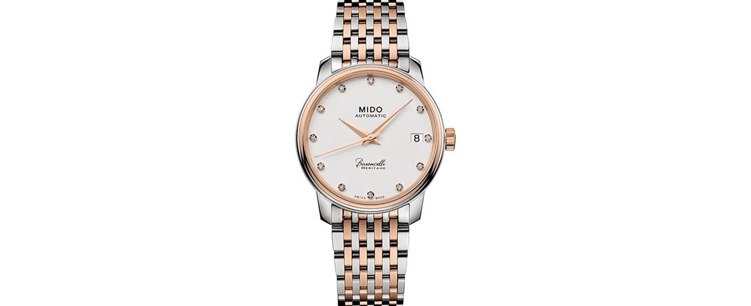 Women's Swiss Automatic Baroncelli III Heritage Diamond (1/10 ct. t.w.) Two Tone Stainless Steel Bracelet Watch 33mm