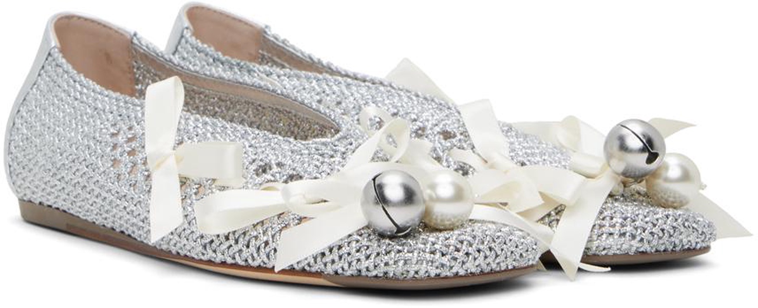 Silver Bell Charm Crochet Ballerina Flats