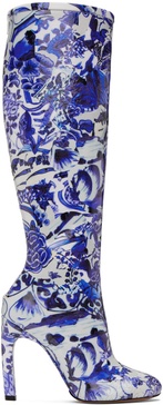 White & Blue Structured Tall Boots