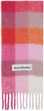 Pink & Orange Mohair Checked Scarf