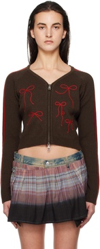 Red & Brown Ribbon Embroidery Knit Cardigan