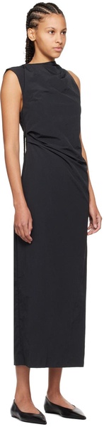 Black Asymmetric Neck Midi Dress