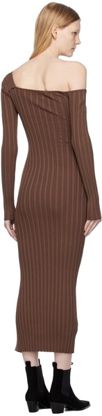 Brown Asymmetric Midi Dress