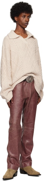 Burgundy Crackle Leather Pants