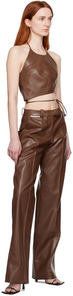 Brown Halter Faux-Leather Tank Top