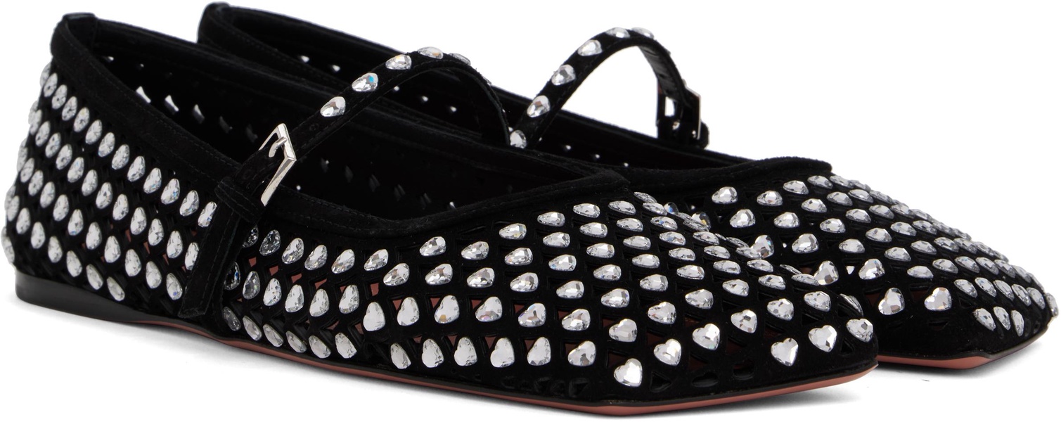 Black Ane Crystal Heart Ballerina Flats